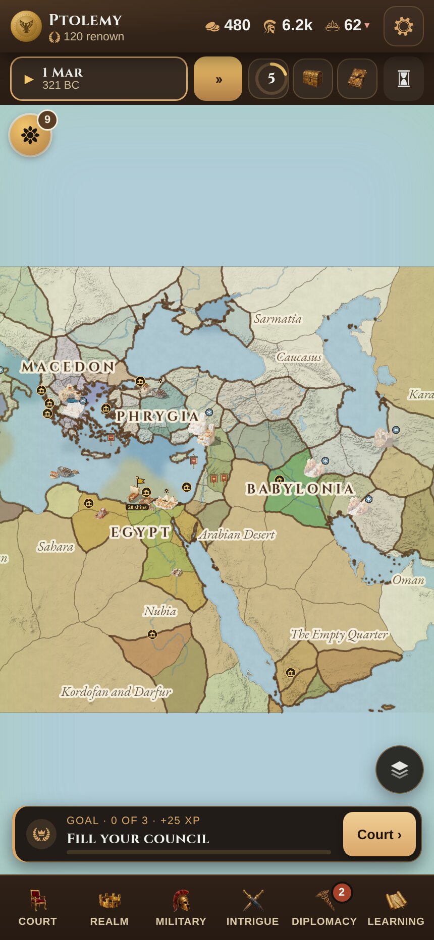 The map as an atlas: zoomed out, only the famous cities, the great capitals and your own towns stand on it.